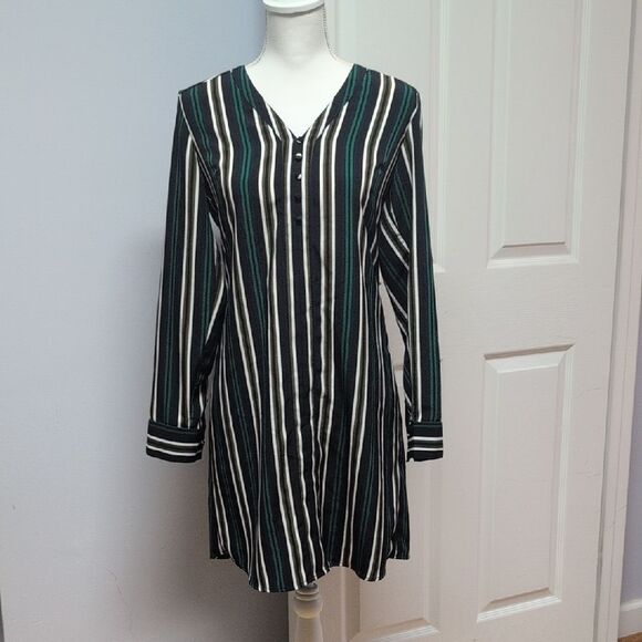 Express Dresses & Skirts - Express Black, Green & Tan Striped Shirt Dress Size S